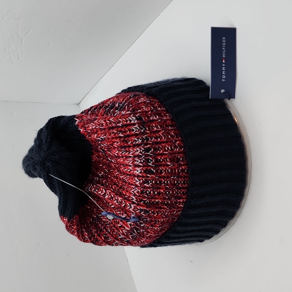 TOMMY HILFIGER HAT BEANIE , NAVY & RED, UNISEX - Picture 2 of 7